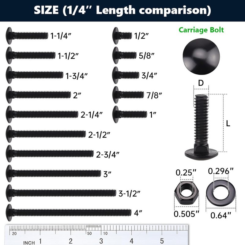 20 Sets 1/4-20 x 1-1/4" Carriage Bolts and Nuts &
