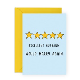 Husband Anniversary Card From Wife Funny - 'Excellent Husband Review' - Sweet Anniversary Card For Husband - Valentine Card For Him - Comes With Fun Stickers Vegan Ink