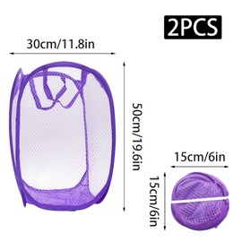 Yinluluna 2Pcs Popup Mesh Laundry Baskets, Collapsible and Portable Laundry Hamper, Ideal for Travel and Home Use (Purple & Blue)