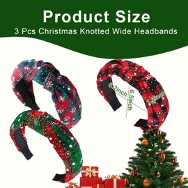 iwiio 3Pcs Christmas Headbands for Women Christmas Hair Accessories Red Green Plaid Knotted Headband Wide Hairband Xmas Party Cosplay, Holiday Gifts