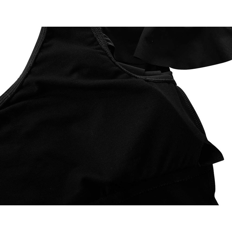 Hilor Women's One Piece Swimsuits One Shoulder Swimwear Asymmetric Ruffles