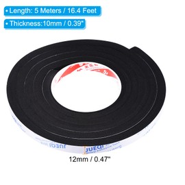 PATIKIL 2m/6.6ft Sealing Foam Tape, 12mm Wide 10mm Thick Single Sided Weather Stripping Door Seal Strip for Window Door Insulation, Black