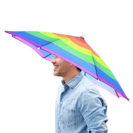 TIXIPEM 20.5" Headband Umbrella Hat [1 Pcs] - Hands Free Foldable Umbrella Cap Sun Hat Use for Fishing & Gardening & Golf & Camping & Hiking - [Stripe] Silver Coating Top Outdoor