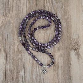 Celtic Gift Ideas 108 Mala Stone Beads Bracelet Crystal Necklace with Infinity Knot Lucky Charm, Stone, Amethyst, pearls