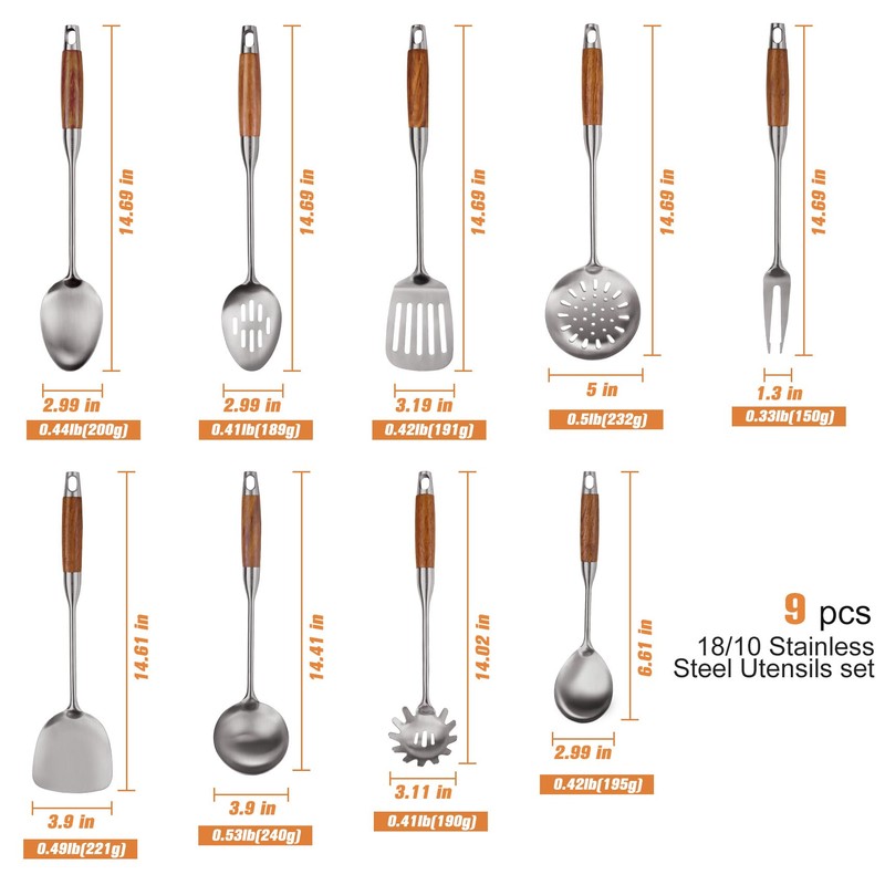 9 PCS 304 Stainless Steel Kitchen Cooking Utensils set with