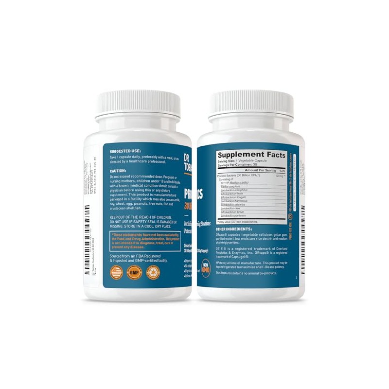 Dr. Tobias Probiotics 30 Billion CFU, Delay Release, Shelf Stable,