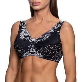 frugue Women's Post Surgery Bra with Pockets Posture Support Corrector Black Polka Dot UK 40 DD