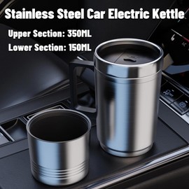 12V Car Kettle 350Ml+150ML Stainless Steel Car Electric Heating Kettle Coffee Tea Travel Water Heating Cup