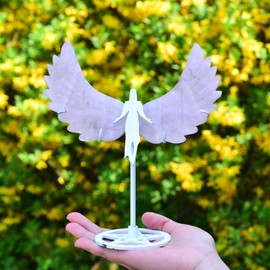 JIC Gem Natural Rose Quartz Crystal Angel Large Pink Crystal Stone Carved Wings Healing Gemstone Angel Figurine Wings Meditation Reiki Grid Home Decor Gift(1pair,12cm)