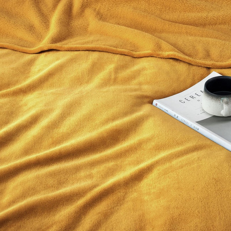 MOONLIGHT20015 Fleece Blanket Throws for Sofas - 400 GSM Mustard