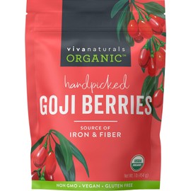 Viva Naturals Organic Goji Berries 16 Ounce Superfood Chewy Snack Vegan Gluten Free Non GMO