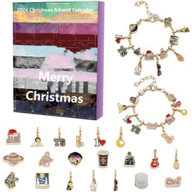 Music Lover Christmas Advent Calendar for Girls2024, 24 Days Christmas Vacation Countdown Ornaments Hanging Pendant Charm Beads 2 Bracelets Making Kit Gift for Women (Purple)
