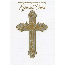 Designer Greetings Gold Foil Accented Cross Birthday Card for Priest