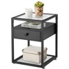 VECELO Modern Side, Nightstand, Tempered Glass End Table, Cabinet with