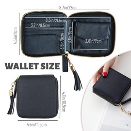 Small Zip Around Wallet Multi-Slot, Women's RIFD Blocking Small Compact Bifold Leather Pocket Wallet Mini Zipper Purse Card Holder for Women Men (Black)
