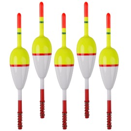 SHADDOCK Balsa Wood Fishing Float Slip Bobbers 5pcs Spring Oval Stick Slip Floats Set Red/Yellow Durable Fishing Bobbers Accessory for Crappie Catfish Trout Panfish(5X2.3X14.3cm-5pcs)