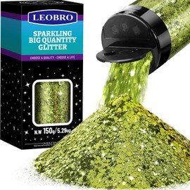 LEOBRO Green Glitter, Chunky Glitter, 150g/5.29oz Craft Glitter for Resin, Mixed Fine Glitter & Chunky Glitter, Metallic Chunky Glitter for Crafts Resin DIY Tumbler, St Patricks Day Decorations