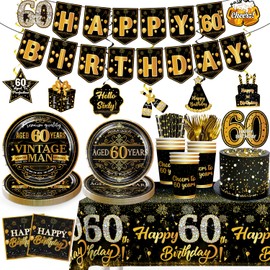 169pcs 60th Birthday Decorations, Vintage 60th Birthday Decorations for Men 60th Birthday Plates and Napkins 60th Birthday Banner 60th Birthday Party Supplies Black and Gold 60th Birthday Decorations