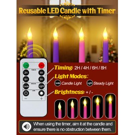 Battery Operated Advent Candles Set of 4 - Advent Taper Candles with Timer, 3 Purple and 1 Pink Flickering Taper Candle for Christmas Church Wreath Rituals