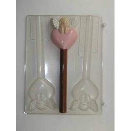Cuid Resting Head on Hands on a Rounded Heart Pretzel Rod (Use 8" Pretzel Rods) Chocolate Candy Mold V181