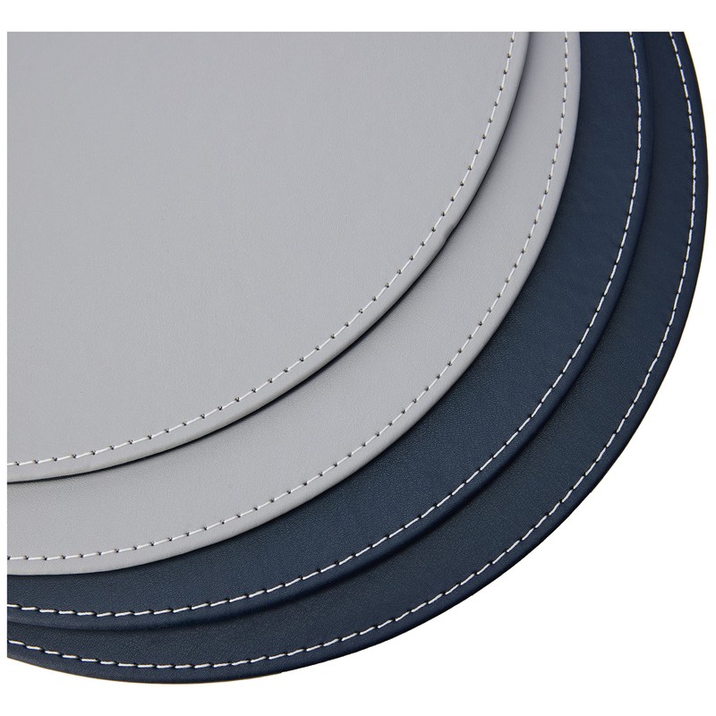 Creative Tops Round Placemats, Faux Leather, Grey/Navy, 29 cm, Set
