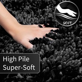 Yimobra Toilet Rugs U Shaped Washable, Soft Comfortable Toilet Mat for Bathroom Floor, Non-Slip Contour Bathroom Rugs for Toilet, Fluffy, Thick, Dry Quickly Absorbent Water, 24.4 x 24.4, Black