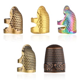 Abeillo 4 Pieces Metal Thimble Adjustable Thimble Sewing Retro Metal Finger Protection Thimble Sewing Thimble Ring Thimble for Sewing Embroidery Crafts Sewing