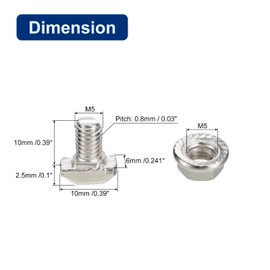 uxcell M5x10mm T Slot Drop-in Bolt and M5 Hexagon Flange Nut Set, 20 Sets Hammer Head T-Bolt T Shape Stud Sliding Screw for 20 Series Aluminum Profile