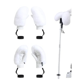 GSOU SNOW Women Ski Gloves Snowboard Gloves Faux Fur Palm Sheepskin Warm for Winter White