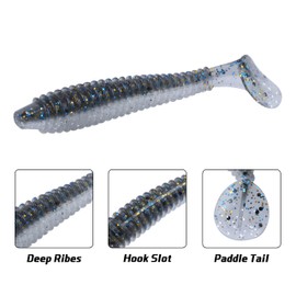 RUNCL ProBite - Señuelos de natación con cola de pala, 2/3/4/5 pulgadas, cebos de pesca suaves, 10/20/30/40 unidades, aceites naturales, diseño acanalado, cola de pala, ranura de gancho, colores probados, cebos de pesca de bajo, Mist Shiner, 3in, 30pcs, 