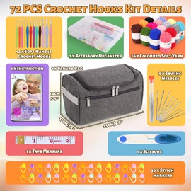 Aeelike Crochet Set for Beginners with 16 Crochet Yarn, Portable Crochet for Beginners, 2.0-8.0 mm Ergonomic Soft Grip Crochet Hooks Set, Grey Crochet Bag, Crochet Accessories, Transparent Storage Box