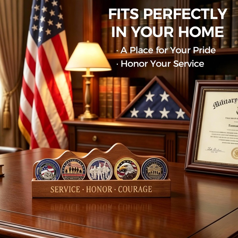 ASmileIndeep Military Challenge Coin Display Stand-Solid Wood Small Coin Holder