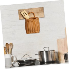 Totority Imitation Rattan Wall Hanging Flower Basket Handwoven Storage Basket for Kitchen Home and Floral Arrangements Durable Plastic Material Simple and Fresh Design