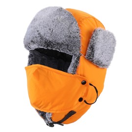 Home Prefer Men's Trapper Hat with Face Mask Faux Fur Trooper Trapper Hat for Men Winter Ushanka Hunting Hat Water Resistant (US, Alpha, One Size, Orange)