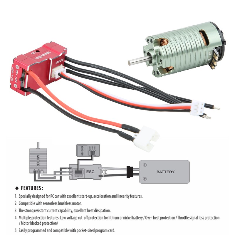 1410 Brushless Motor 18A Red ESC Set RC Car Replacement