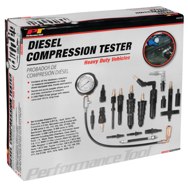 Performance Tool W89735 Diesel Compression Tester Kit for Large Cars,