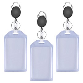 Vetoo 3 Pack Heavy Duty ID Card Badge Holder with 3 Pack Badge Holder Black Clip, Hard Plastic Vertical Silicone Soft Clear PVC Card Holder Name Tag Holder