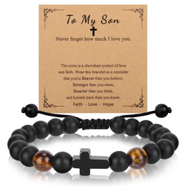 BBKON Adjustable Cross Bracelet, Black, Men's First Communion Gift