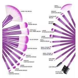 Bloomingboom Jugo De Brochas De Maquillaje Con Bolsa Morada, 22 Piezas