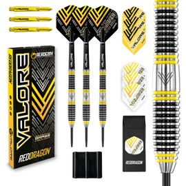 RED DRAGON Valore 22g Brass Steel Darts Set with Dart Flights and Dart Shafts (Handles) Including Dart Wallet