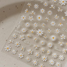 Flower Nail Art Stickers White Daisy Nail Stickers 5D Embossed Flower Nail Decals Cute Daisy Floral Nails Adhesive Sliders Manicure for Spring Summer DIY Nail Art Decorations Accessories