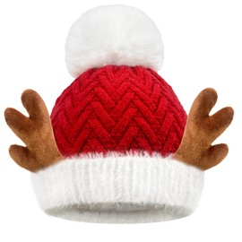 QLINLEAF Baby Santa Hat Anlters Christmas Hat Winter Warm Cotton Kitted Toddler Unisex Small Santa Hats(1-6 Years Old
