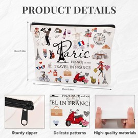 SEAOYOZO France Makeup Bag Gift - Paris Souvenirs From France Cosmetic Bag Travel Toiletry Makeup Organizer Zipper Pouch Essentials for Paris Lovers