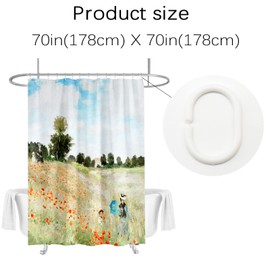 Berkin Arts Bathroom Shower Curtain Set with Landscape Art Design 70x70 Inch Waterproof Décor Polyester with Hooks Machine Washable Durable Modern (Poppy Field by Claude Monet)