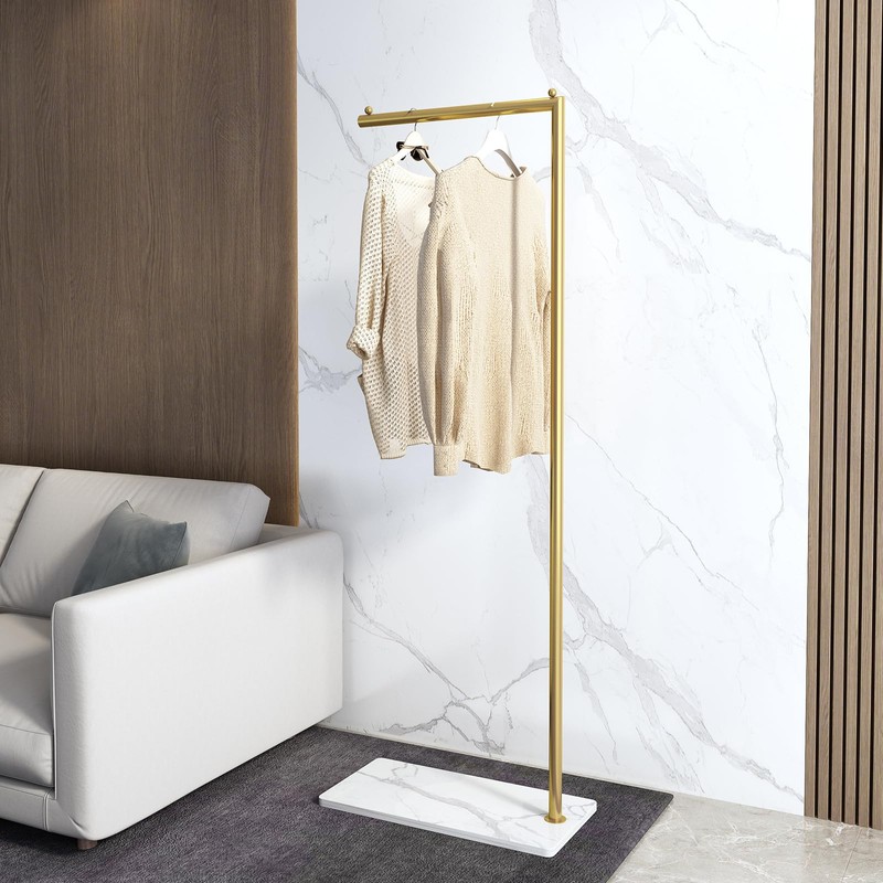 ZHBHYZ Gold clothing rack with Marble Base,Modern clothes racks for