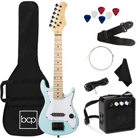 Best Choice Products 30in Kids Electric Guitar Beginner Starter Kit w/ 5W Amplifier, Strap, Gig Bag, Strings, Picks - Powder Blue