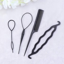 Kit de herramientas para peinado de moño, set de ganchos de plástico negro y peine, accesorios para cabello, coiler para peinados recogidos, herramientas mágicas para peinado para mujeres y niñas. Incluye 4 pzas