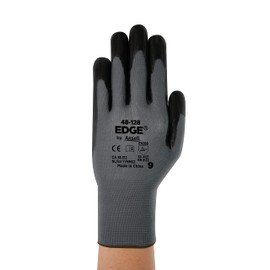EDGE 48-128 Knitted Nitrile Coated Industrial Gloves w/Palm Coating for Automotive, Machinery - Large (9), Black (3 Pairs)