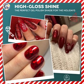 GLOSS Gel Nail Polish | Red Glitter 15ml 1 pcs - HEMA Free Gel Polish, Red Soak Off UV LED Gel Polish, Christmas Gel Nail Polish for Home & Salon, Gifts for Women & Girls