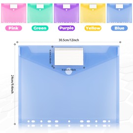 TAOPE 20 Pack Punched Pockets A4 Plastic Wallets, 11 Holes Binder Pocket with Velcro Closure and Label Pocket, Waterproof & Archivable A4 Envelope File Folders for School Home Office (Multicolor - 5)
